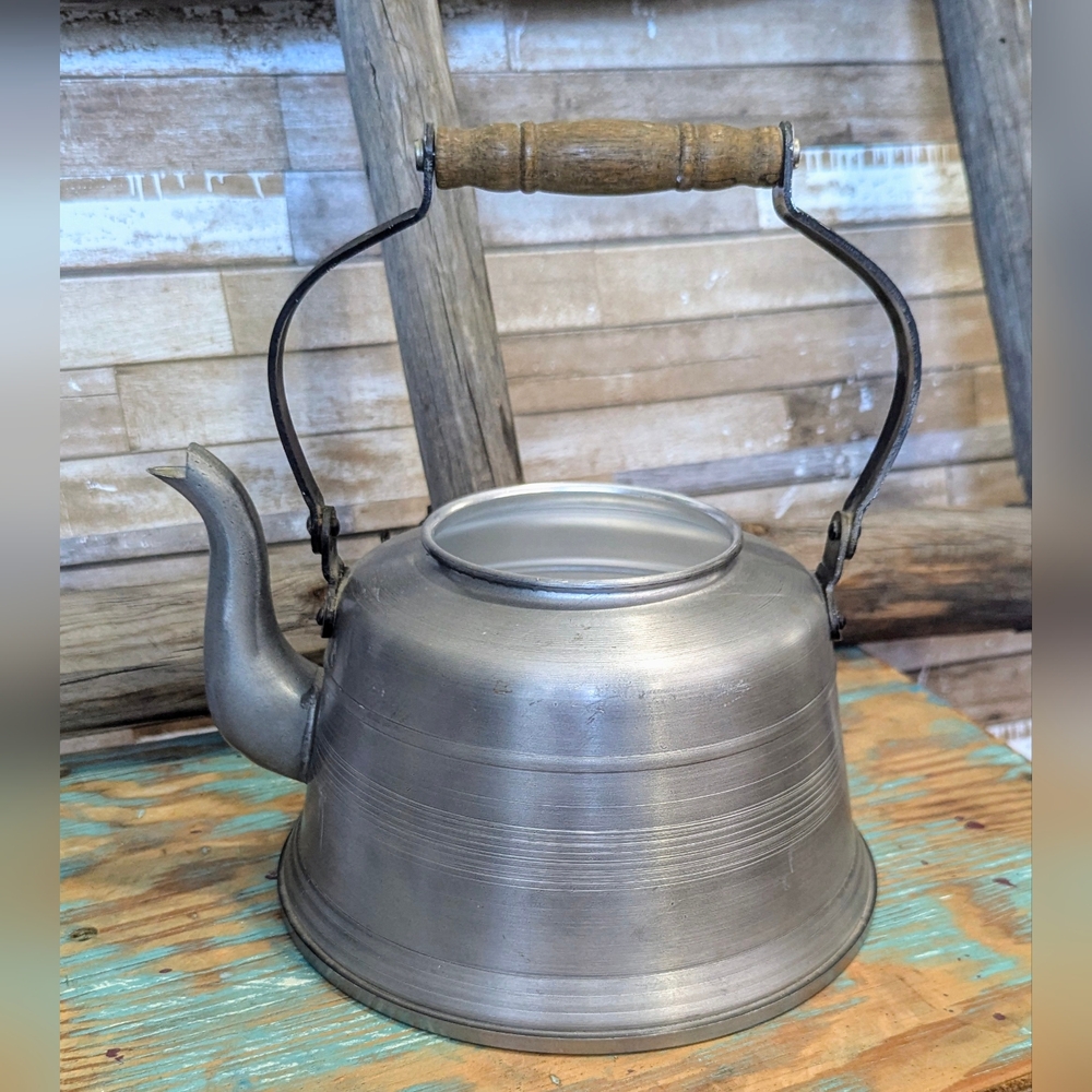 Vintage Silver Teapot with Wooden Handle